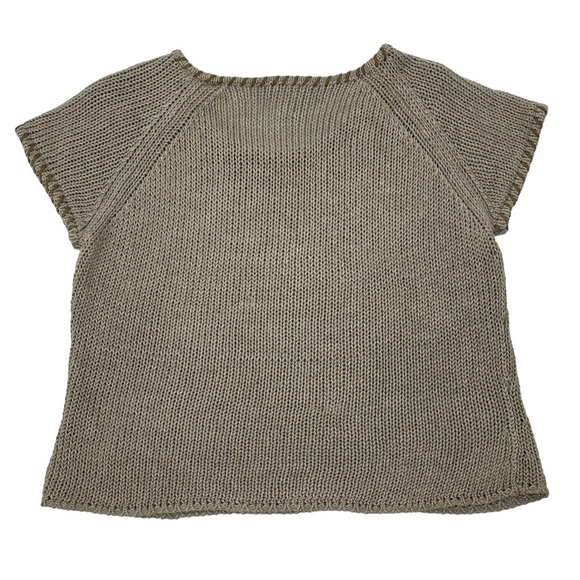 White + Warren Short Sleeve Whip Stitched Neutral Linen Sweater Size Large - Picture 2 of 9